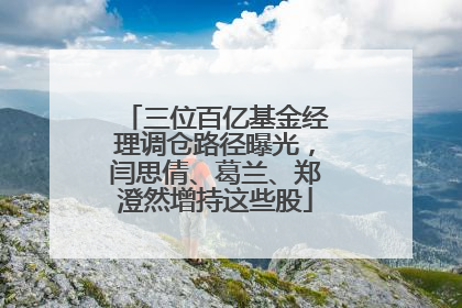 三位百亿基金经理调仓路径曝光，闫思倩、葛兰、郑澄然增持这些股