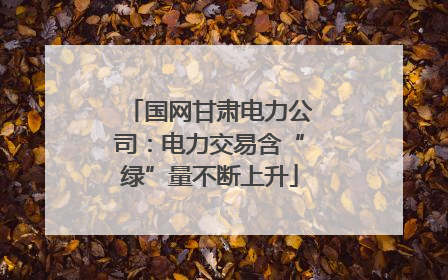 国网甘肃电力公司：电力交易含“绿”量不断上升
